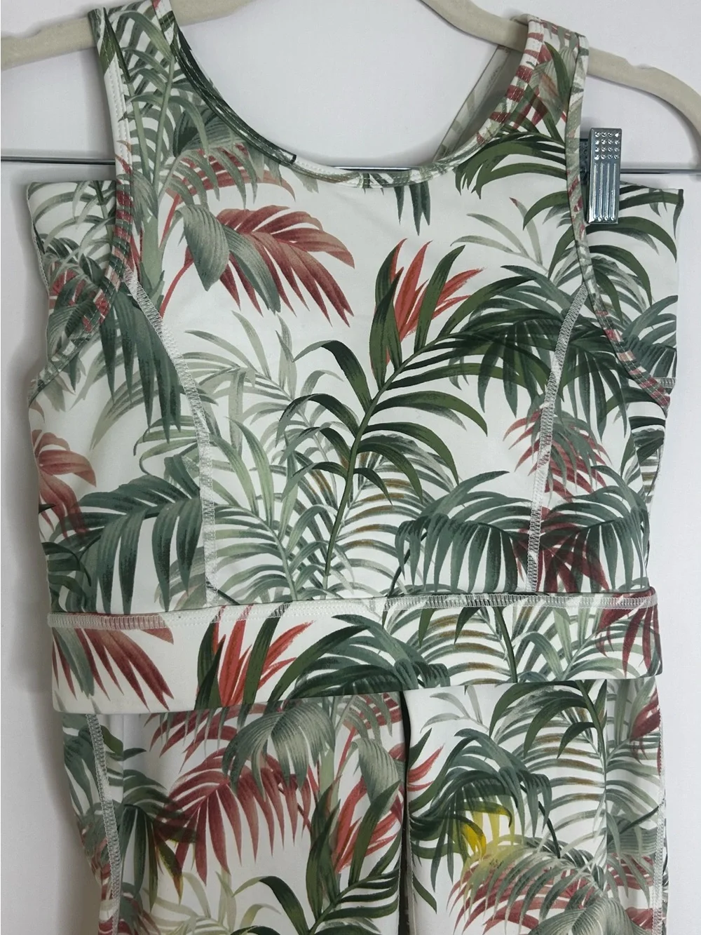 Mono B Tropical Palm Print Matching Yoga Set Sports Bra Leggings Medium M